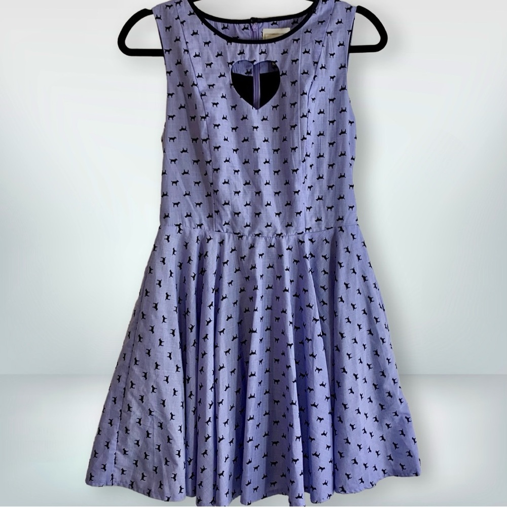 Ducks in a Row Purple Dog Print Heart Cutout Fit & Flare Dress, size S - Picture 3 of 14